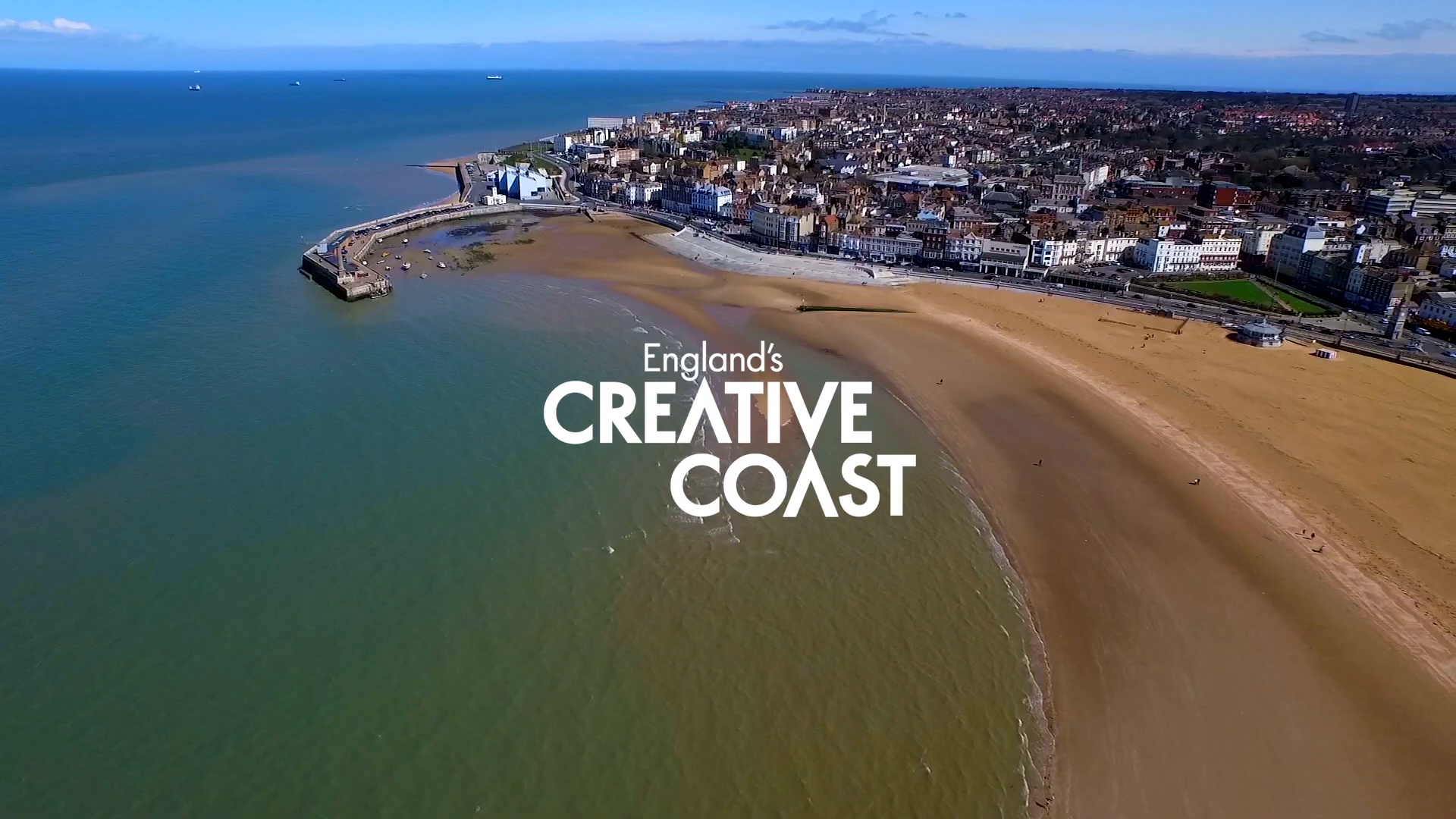 View of Margate with England's Creative Coast logo
