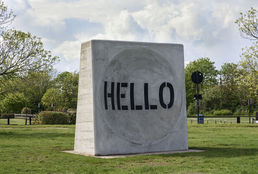A large emphatic concrete form based on a sound mirror (also known as an acoustic mirror)